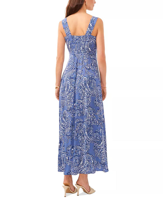 Women'S Paisley-Print Square-Neck Smocked-Back Sleeveless Maxi Dress