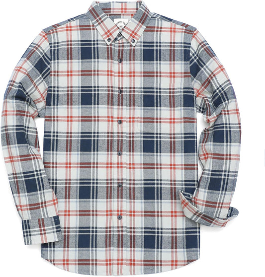 Dubinik® Men's Casual Flannel Shirt - Lightweight Cotton Plaid Long Sleeve Button Down Workwear