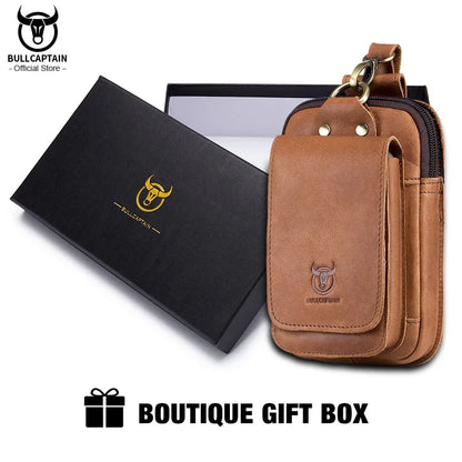 BULLCAPTAIN Fashion Quality Leather Small Summer Pouch Hook Design Waist Pack Bag Cigarette Case 6" Phone Pouch Waist Belt Bag
