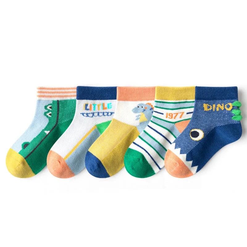 5 Pairs/Lot Children Cotton Socks Teen Girl Boy Baby Student Fashion Mesh Soft Cute Cartoon For Summer 1-12 Years New Kids Socks