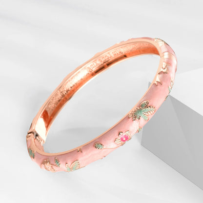 Women's Bracelets Set Bangle On Hand Hinge Enamel Cloisonne Bangles For Women Pink Vintage Birthday Gift For Mother