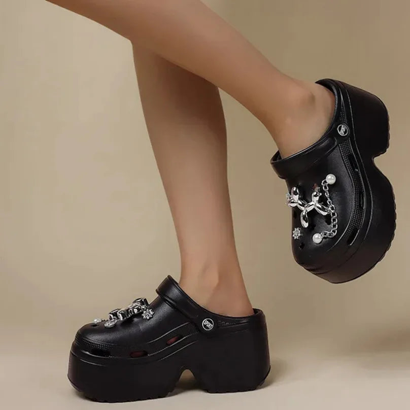 Home Slipper Platform High Heel Clog Woman Thick charm Sandal Flip Flops Beach Non Slip House Cloud Shoe Female Slides Ladies