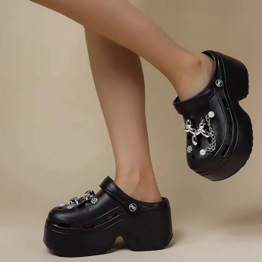 Home Slipper Platform High Heel Clog Woman Thick charm Sandal Flip Flops Beach Non Slip House Cloud Shoe Female Slides Ladies