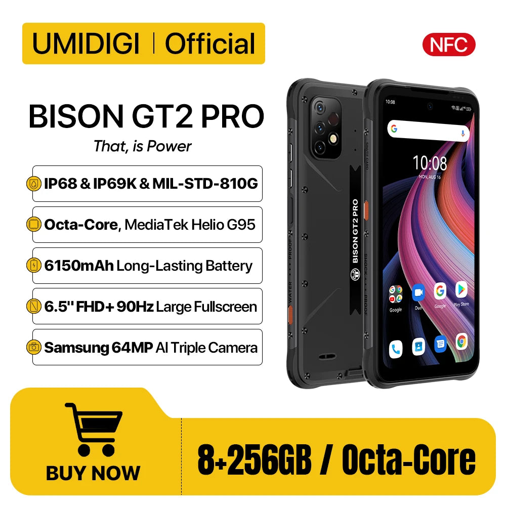 UMIDIGI BISON GT2 PRO Android Rugged Smartphone Helio G95 6.5" FHD+ 90Hz NFC 64MP Camera 6150mAh Battery CellPhone IP68,IP69K