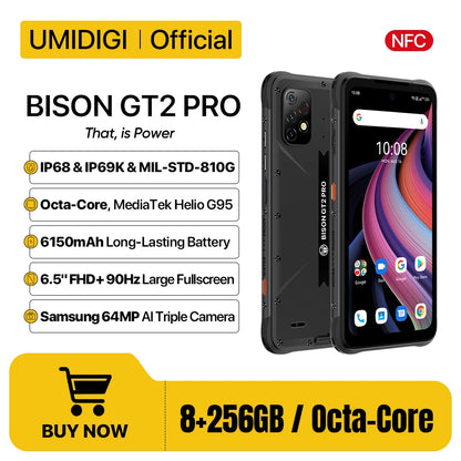 UMIDIGI BISON GT2 PRO Android Rugged Smartphone Helio G95 6.5" FHD+ 90Hz NFC 64MP Camera 6150mAh Battery CellPhone IP68,IP69K