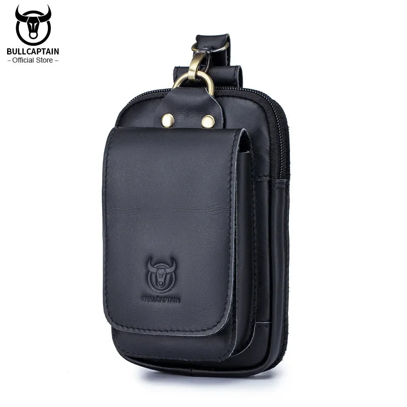 BULLCAPTAIN Fashion Quality Leather Small Summer Pouch Hook Design Waist Pack Bag Cigarette Case 6" Phone Pouch Waist Belt Bag