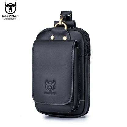BULLCAPTAIN Fashion Quality Leather Small Summer Pouch Hook Design Waist Pack Bag Cigarette Case 6" Phone Pouch Waist Belt Bag