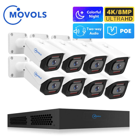 MOVOLS 4K 8MP POE Security Camera System 8CH P2P AI Video Surveillance Kit Two Way Audio Outdoor Home 8MP IP Camera CCTV Nvr Set