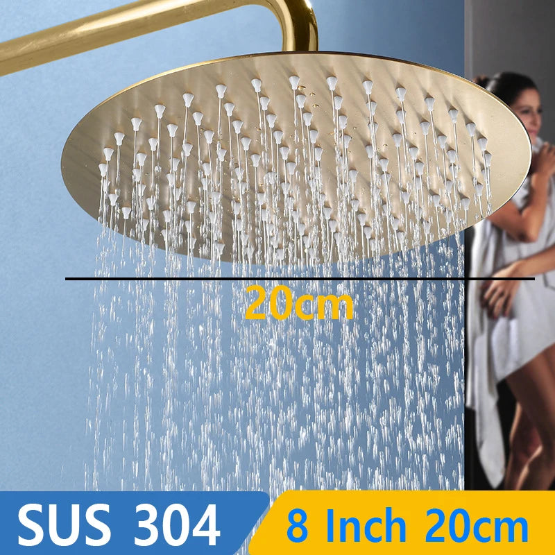 Top 1 Luxury Rushed Gold Shower Head Sus 304 Stainless Steel Bathroom Pressurized Rainfall Top Faucets Showers Heads Accessories