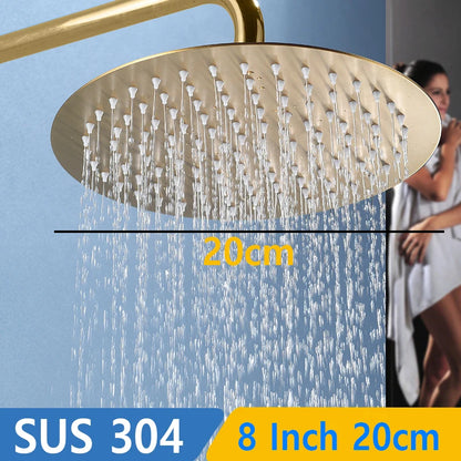 Top 1 Luxury Rushed Gold Shower Head Sus 304 Stainless Steel Bathroom Pressurized Rainfall Top Faucets Showers Heads Accessories