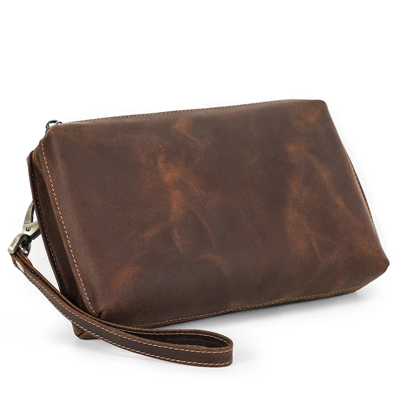 Men Clutch Bag Designer Genuine Leather Clutch Wallet Handbag Male Vintage Long Purse Zipper Card Holder Large Capacity Bolsas