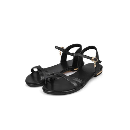 Comfortable Women's Summer Sandals Genuine Leather Flip Flops Casual Flats Sandal White Gold Black Ankle Strap Beach Shoes Girls