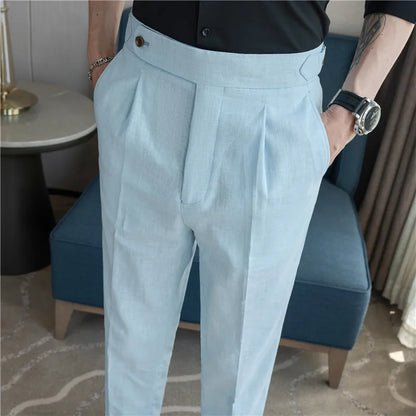 90% Linen 10% Cotton 2024 Suit Pants Naples Breathable Casual Pants Men's Height Suit Pant M-3XL Men's Straight Pants