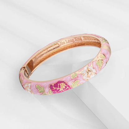 Women's Bracelets Set Bangle On Hand Hinge Enamel Cloisonne Bangles For Women Pink Vintage Birthday Gift For Mother