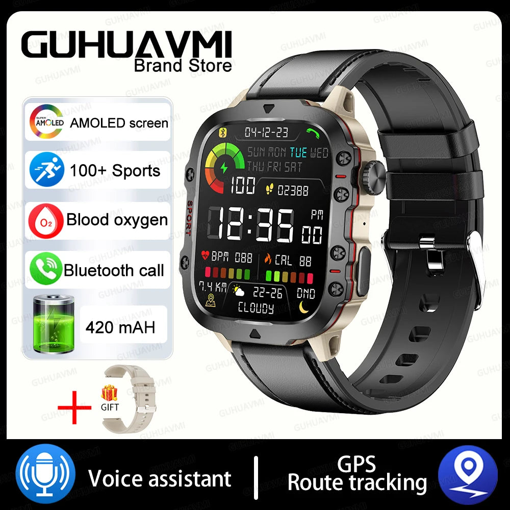 2024New Rugged Military Fitness Smart Watch Men For Android Xiaomi IOS 3ATM Waterproof Sport Ai Voice Calling Smartwatch Outdoor