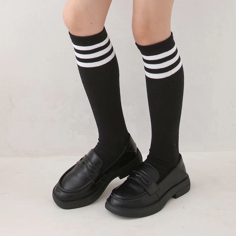 Spring summer socks for children girls mesh breathable striped cute mid-tube stockings student over the knee high long socks