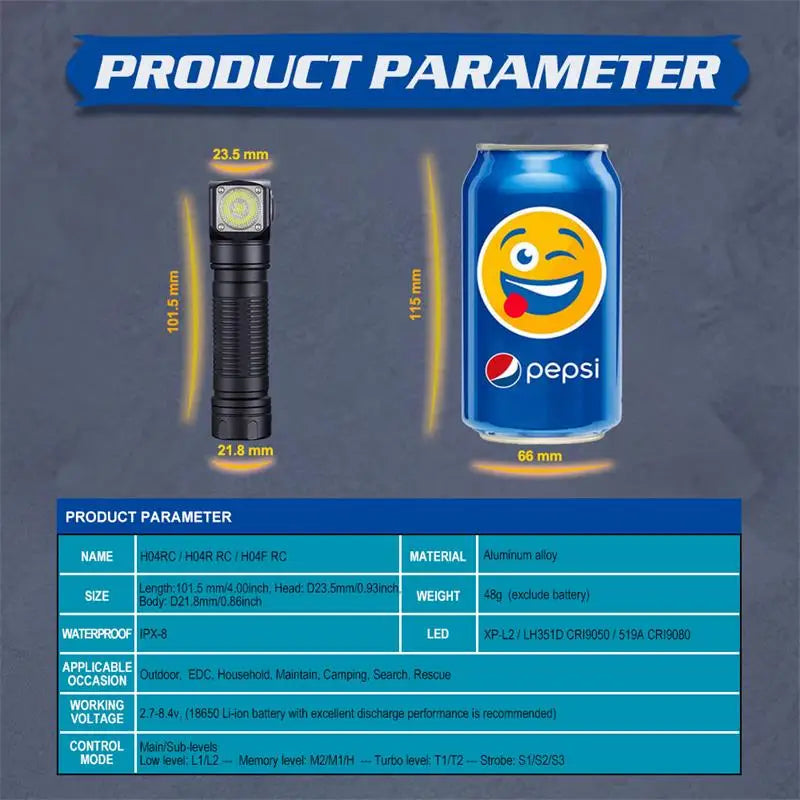 LED flashlight Hunting Camping + Headband Rechargeable