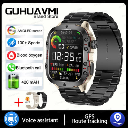 2024New Rugged Military Fitness Smart Watch Men For Android Xiaomi IOS 3ATM Waterproof Sport Ai Voice Calling Smartwatch Outdoor