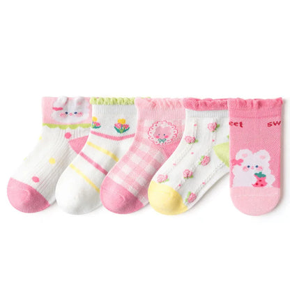 5 Pairs/Lot Children Cotton Socks Teen Girl Boy Baby Student Fashion Mesh Soft Cute Cartoon For Summer 1-12 Years New Kids Socks