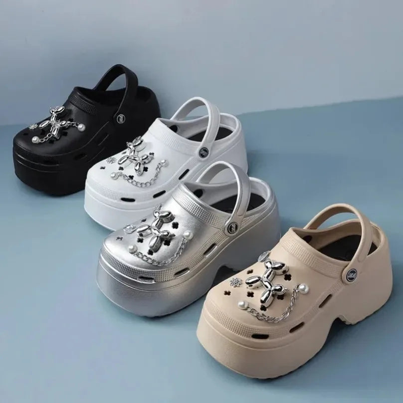 Home Slipper Platform High Heel Clog Woman Thick charm Sandal Flip Flops Beach Non Slip House Cloud Shoe Female Slides Ladies