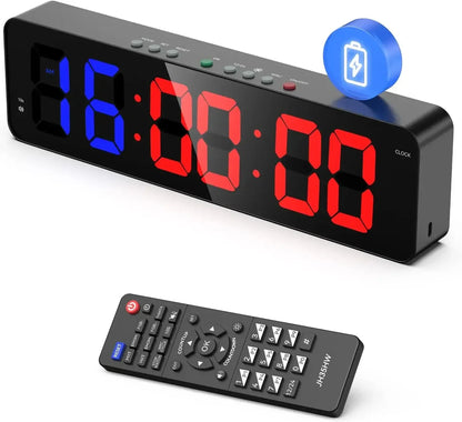 Gym Timer with Remote 12''x 3.5''Ultra-Clear Interval Timer with LED Countdown/Up Wall Clock Power Fitness Timer Stopwatch