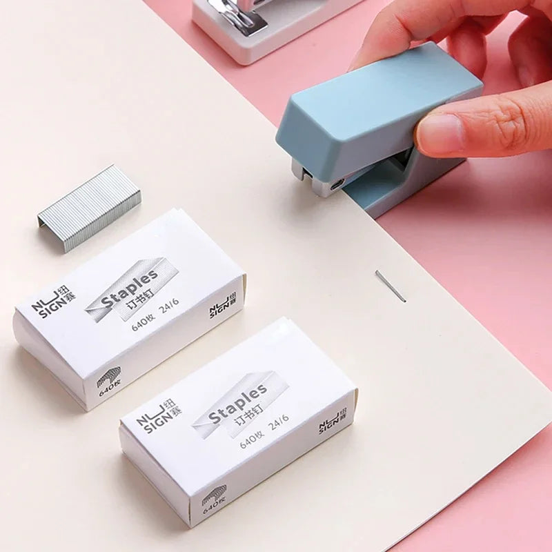 Mini Stapler Set Portable Color Paper Binding Machine Use 24/6 26/6 Staples Fashion Stationery Office Supplies