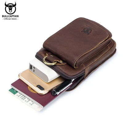 BULLCAPTAIN Fashion Quality Leather Small Summer Pouch Hook Design Waist Pack Bag Cigarette Case 6" Phone Pouch Waist Belt Bag