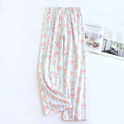 2025 Japanese New Women's Sleepwear 100% Cotton Knitted Soft Pants Cartoon Loose Pants Home Bottoms Womens Pajama Pants