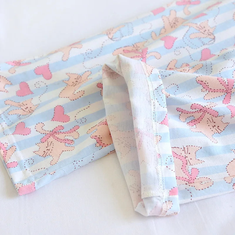 2025 Japanese New Women's Sleepwear 100% Cotton Knitted Soft Pants Cartoon Loose Pants Home Bottoms Womens Pajama Pants