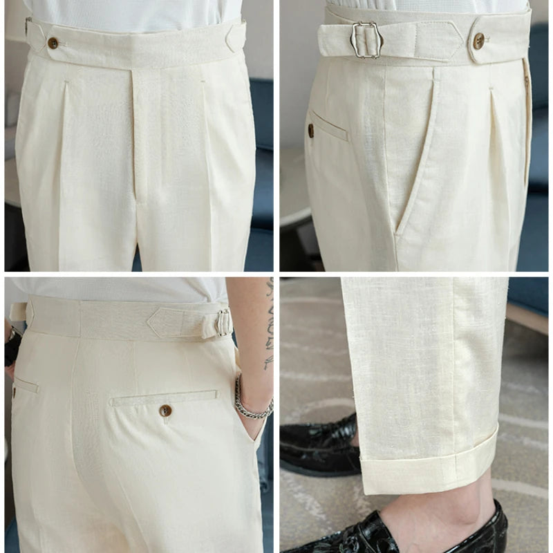 90% Linen 10% Cotton 2024 Suit Pants Naples Breathable Casual Pants Men's Height Suit Pant M-3XL Men's Straight Pants
