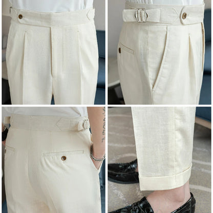 90% Linen 10% Cotton 2024 Suit Pants Naples Breathable Casual Pants Men's Height Suit Pant M-3XL Men's Straight Pants