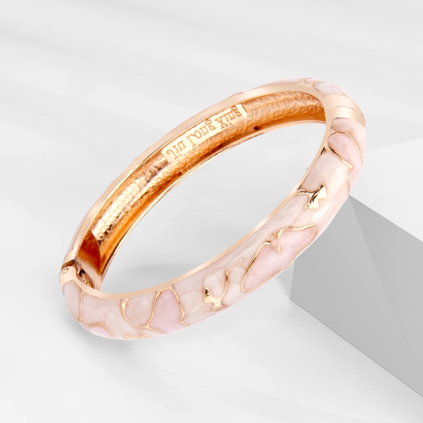 Women's Bracelets Set Bangle On Hand Hinge Enamel Cloisonne Bangles For Women Pink Vintage Birthday Gift For Mother