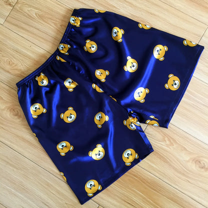 Men Fashion Satin Silky Pajamas Smoothy Glossy Beachwear Shorts Breathable Comfy Home Sleepwear Casual Thin Quick Dry Leg Boxers