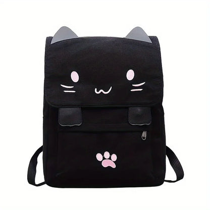 Japanese Stupid Cute 3D Cat Large Capacity Book Bag, Girl Cartoon Backpack, Women's Backpacks