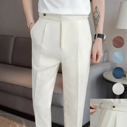 90% Linen 10% Cotton 2024 Suit Pants Naples Breathable Casual Pants Men's Height Suit Pant M-3XL Men's Straight Pants
