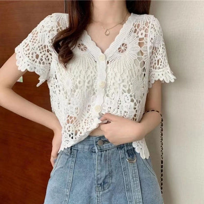 Women Short Sleeve Lace