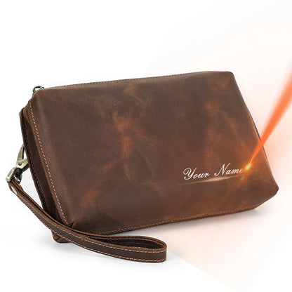 Men Clutch Bag Designer Genuine Leather Clutch Wallet Handbag Male Vintage Long Purse Zipper Card Holder Large Capacity Bolsas