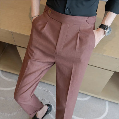 90% Linen 10% Cotton 2024 Suit Pants Naples Breathable Casual Pants Men's Height Suit Pant M-3XL Men's Straight Pants