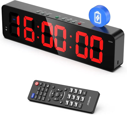 Gym Timer with Remote 12''x 3.5''Ultra-Clear Interval Timer with LED Countdown/Up Wall Clock Power Fitness Timer Stopwatch