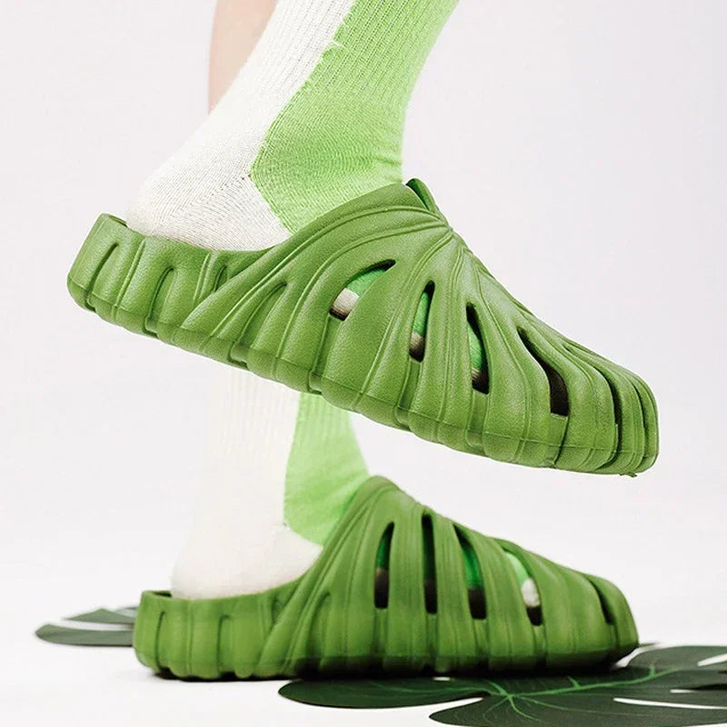 Male Slipper Platform Cloud Monstera Funny Leaf Home Soft Slides Sandals Outdoor Summer Ladies House Shoe Flat Men Female Beach