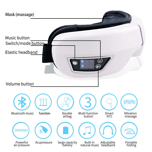6D Smart Eye Massager Vibration Airbag Compress Eye Care Instrument Bluetooth Music Eye Massage Glasses Eye Relax Fatigue
