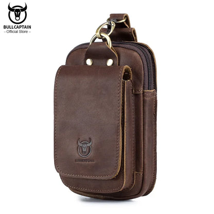 BULLCAPTAIN Fashion Quality Leather Small Summer Pouch Hook Design Waist Pack Bag Cigarette Case 6" Phone Pouch Waist Belt Bag