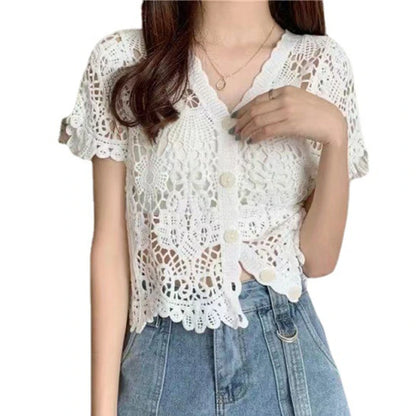 Women Short Sleeve Lace