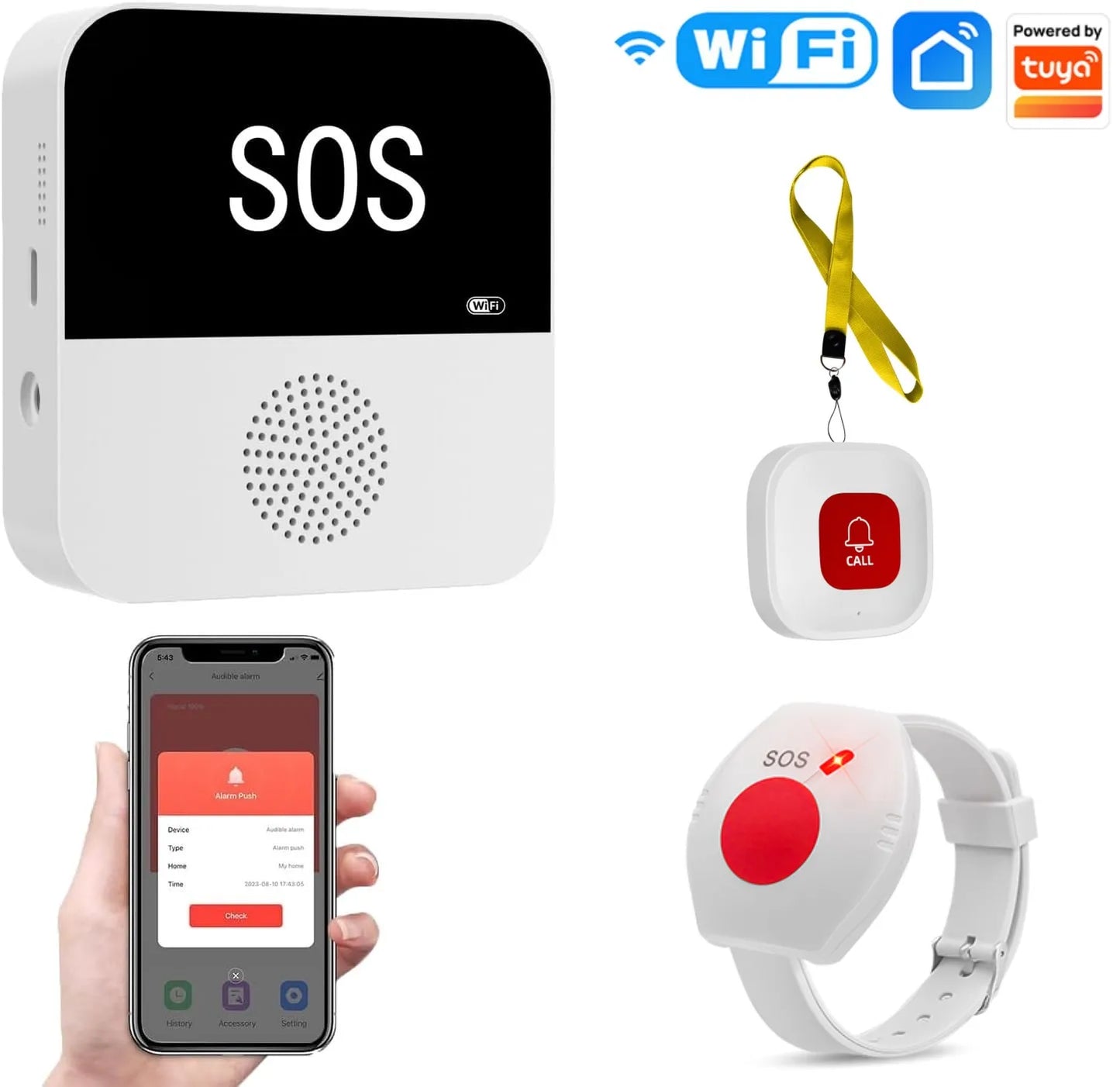 Caregiver Wireless WiFi Elderly Pager SOS Call Button Emergency