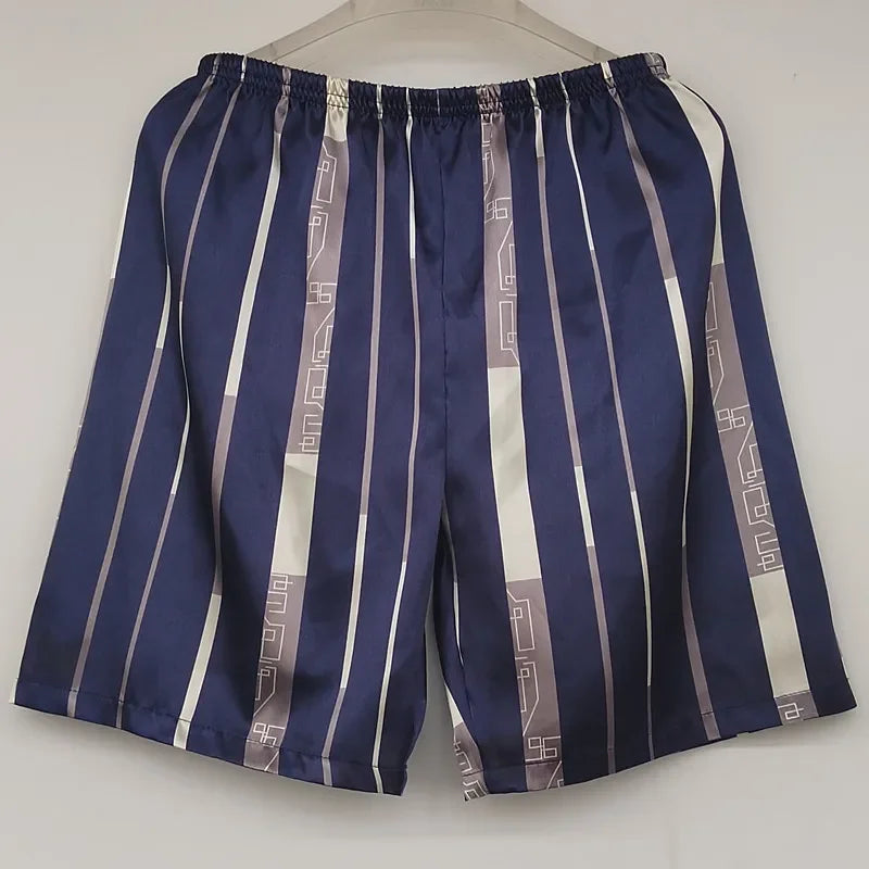 Men Fashion Satin Silky Pajamas Smoothy Glossy Beachwear Shorts Breathable Comfy Home Sleepwear Casual Thin Quick Dry Leg Boxers