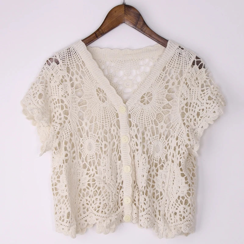Women Short Sleeve Lace
