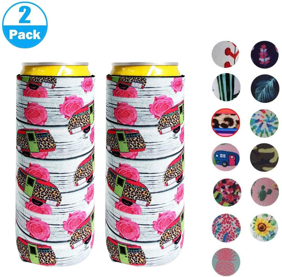 2pack Skinny Can Cooler Bag, Wine Cooler Bag Beer Cooler For bottles and cans Colourful Neoprene Beer Coolies Beer Holders 12oz