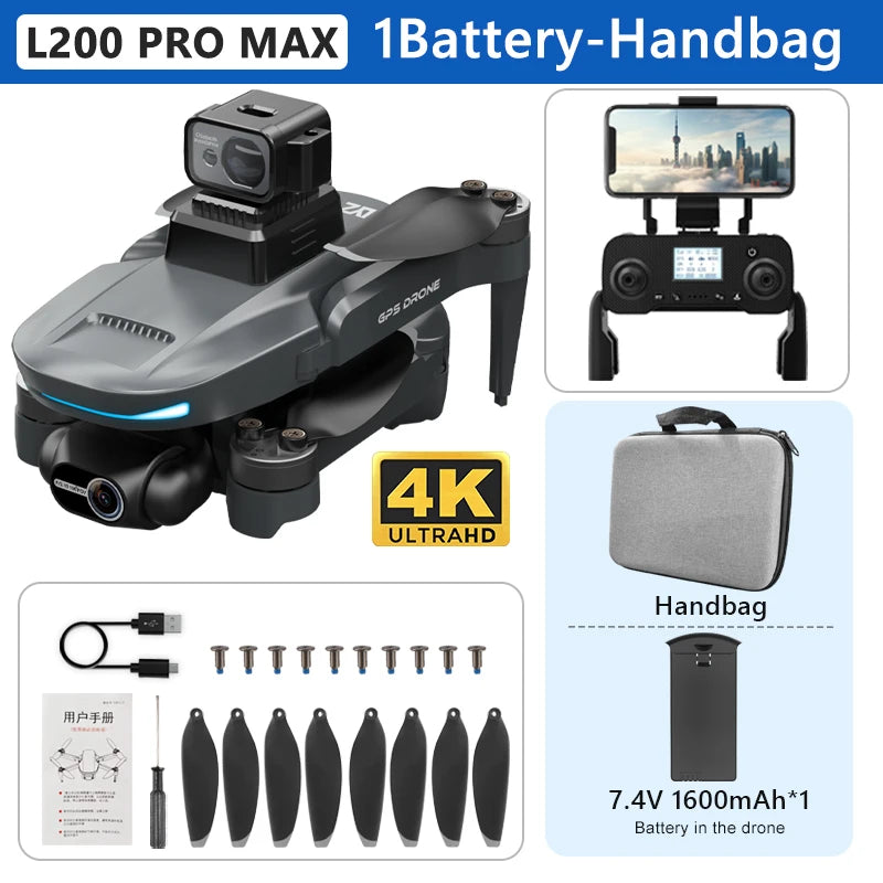 L200 PRO MAX Drone 4K Profesional 2-Axis Gimbal 360° Obstacle Avoidance Brushless Motor GPS 5G WIFI FPV Quadcopter Toys RC Drone