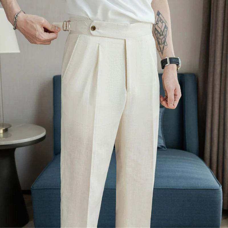 90% Linen 10% Cotton 2024 Suit Pants Naples Breathable Casual Pants Men's Height Suit Pant M-3XL Men's Straight Pants