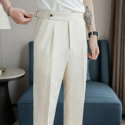 90% Linen 10% Cotton 2024 Suit Pants Naples Breathable Casual Pants Men's Height Suit Pant M-3XL Men's Straight Pants